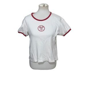 JNCO Jeans Girls Vintage Ringer Womens Tee White Red Spell Out Y2K Streetwear L